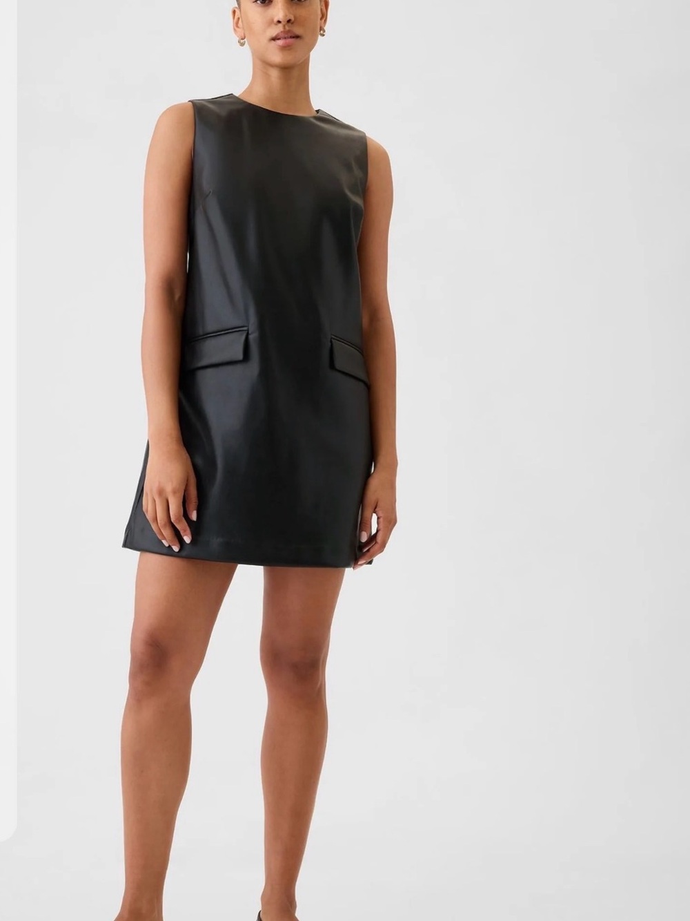 GAP Black Faux Leather Sleeveless Mini Shift Dress